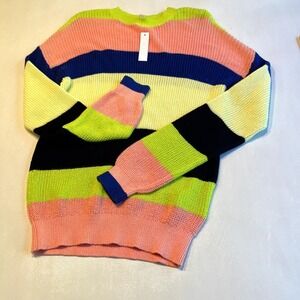 Around‎ XS Striped Knit Pullover Sweater Crew Neck Colorful Cotton Blend